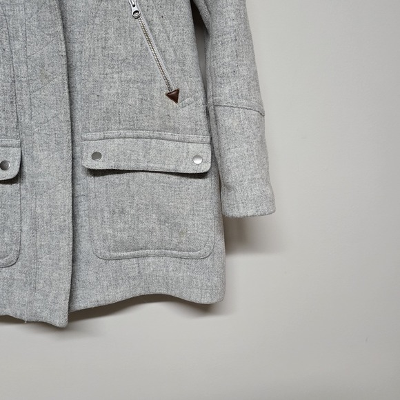 J.‎ Crew Chateau Parka Italian Stadium-Cloth Wool Fur Heathered Dusk Gray Sz 0 - Picture 2 of 8
